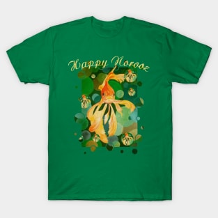 Happy Norooz Cat New Year Goldfish In Green Sea T-Shirt